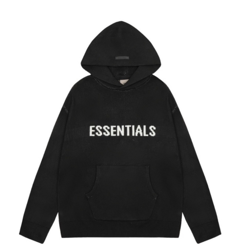 NWOT ESSENTIALS Black Knit Sweater/Hoodie with Front Logo